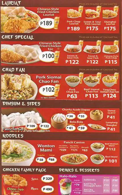 Chowking Menu Prices In Philippines.